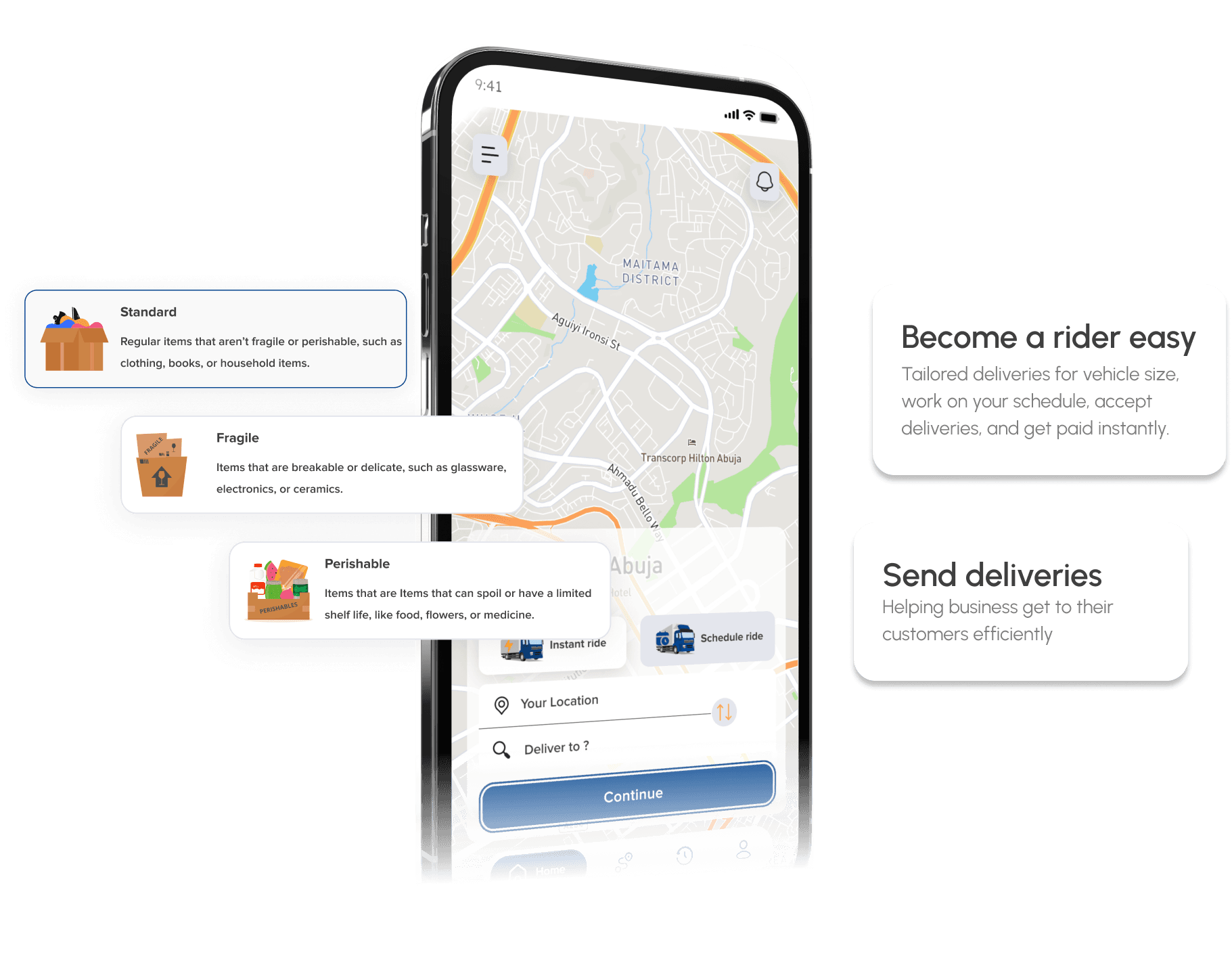 Errands App - Phone mockup with package types and delivery options